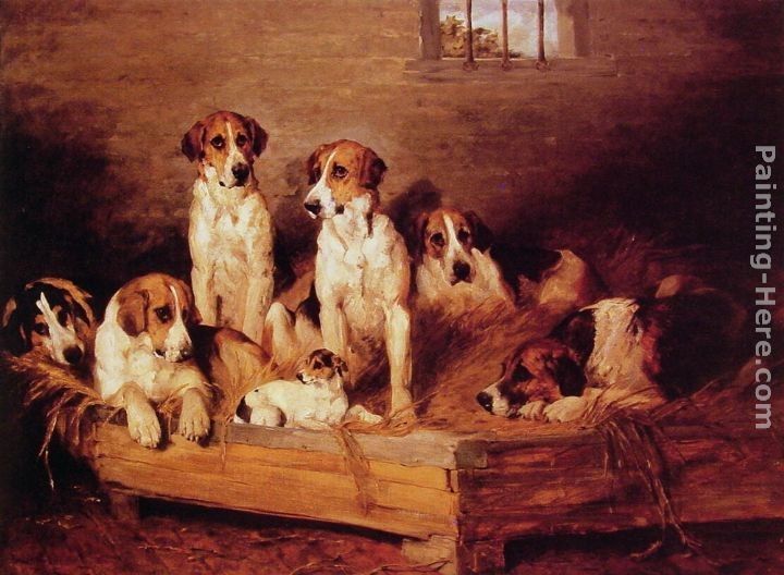 John Emms Foxhounds and Terriers in a Kennel